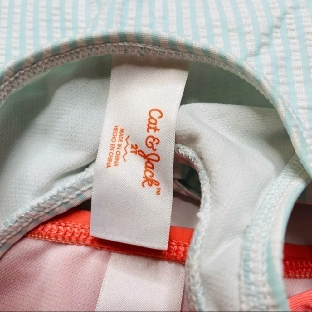 𝅺cat & Jack Mint & Coral Flower Stripe Tankini